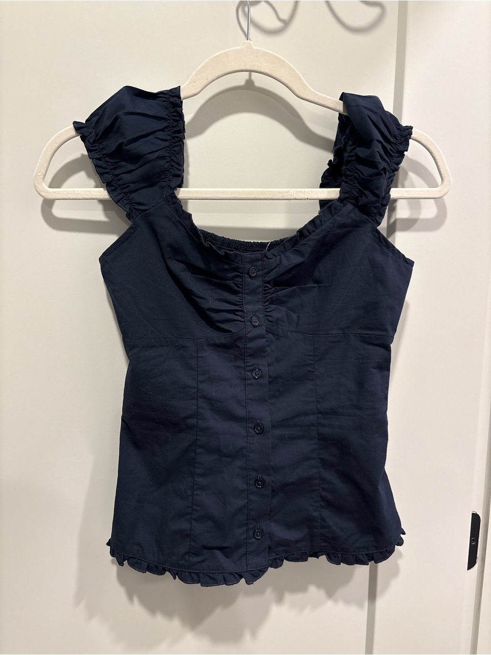 Hollister Navy Ruffle Strap Button-Front Top